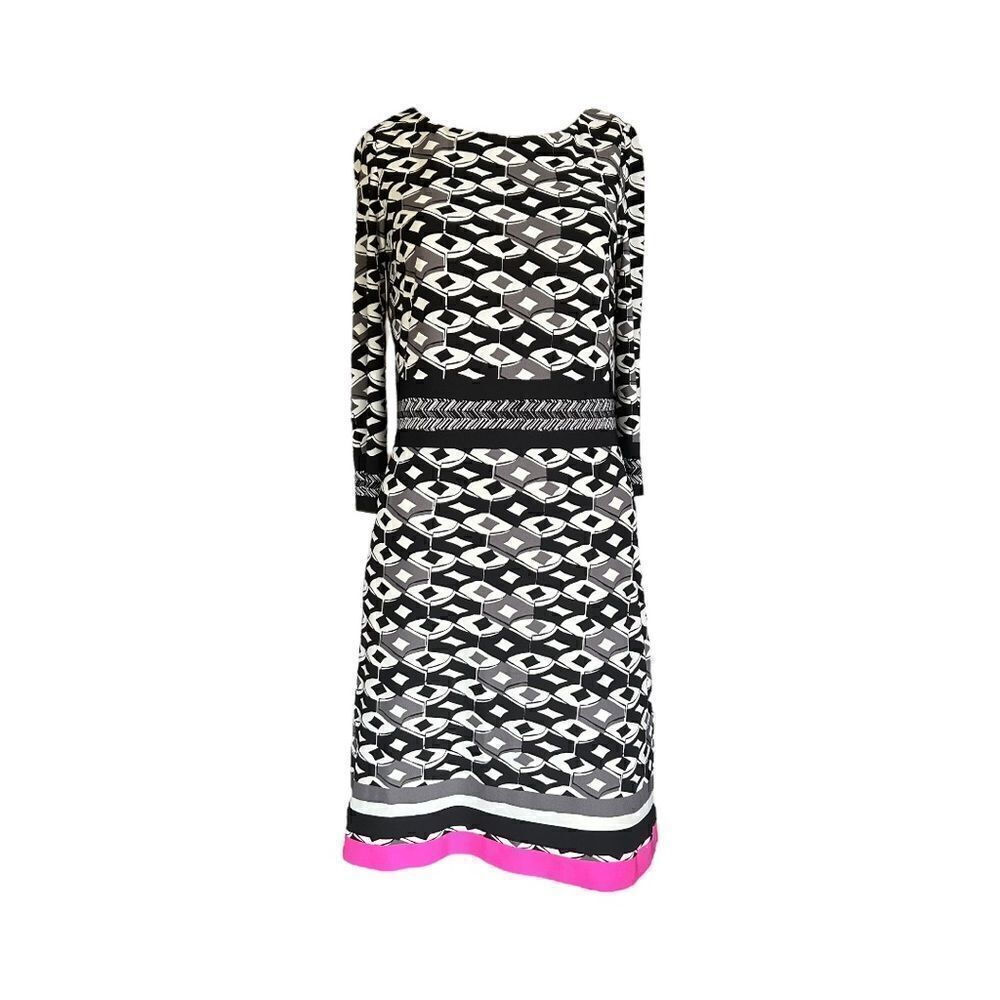 New Eliza J A Line Dress Black White Pink Empire Waist 3/4 Sleeve Women 2